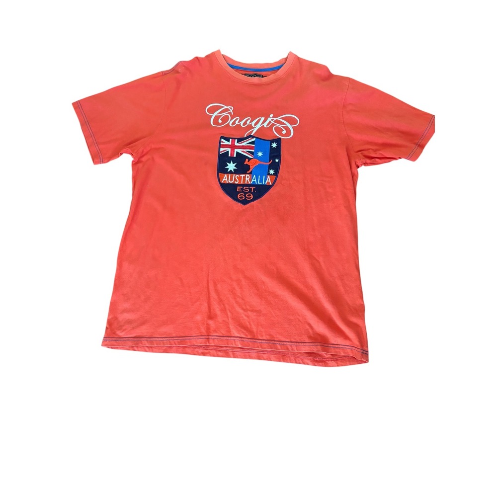 Coogi Australia Mens 2XL Orange Embroidered Crest Logo T-Shirt Est 69 Graphic T